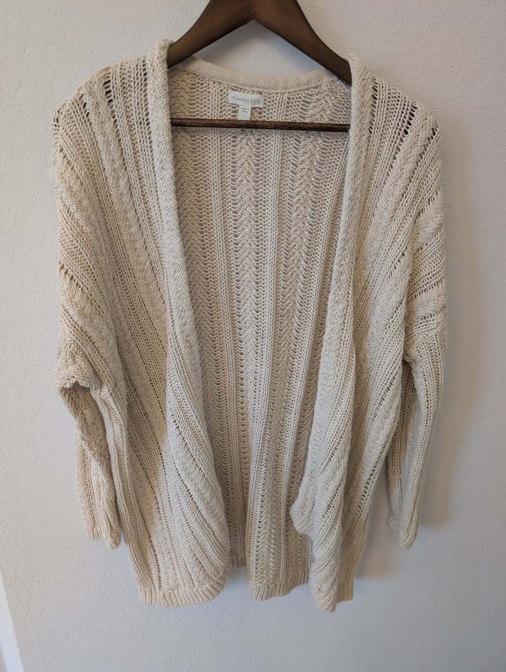 Garnet Hill Linen/Cotton Open Knit Oversized Cocoon Cardigan L